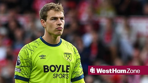 Mads Hermansen looking on in West Ham kit