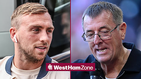 Jarrod Bowen ahead of a West Ham game, with Matt Le Tissier alongside him in a 50-50 image