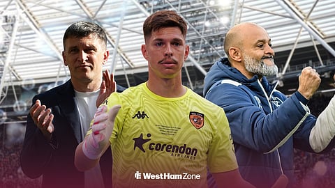 Ivor Pandur at London Stadium with Hull City manager  Sergej Jakirovic on his left and Nuno Esprito Santo to his right