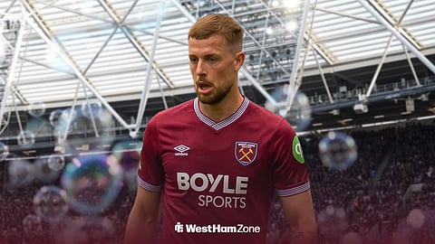 Adam Webster in West Ham United kit ahead of London Stadium