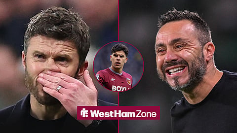 Manchester United manager Michael Carrick, Tottenham Hotspur manager Roberto De Zerbi, and a circular inset of Mateus Fernandes