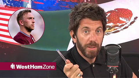 Andy Goldstein speaking on talkSPORT and a circle inset of Jarrod Bowen playing for West Ham