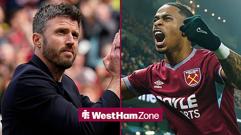 Manchester United head coach Michael Carrick and West Ham United winger Crysencio Summerville