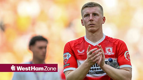 Middlesbrough's Matt Targett applauding fans after losing 2025-26 Championship play-off final vs Hull City
