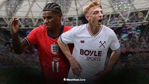 Tommy Watson in a West Ham shirt and Marcus Rashford playing for England