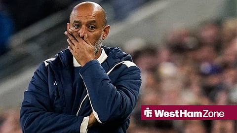 West Ham United manager Nuno Espirito Santo looking defeated