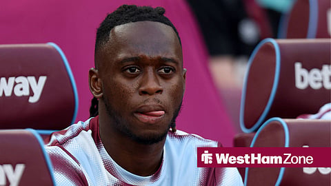 Aaron Wan-Bissaka of West Ham United sat on London Stadium bench