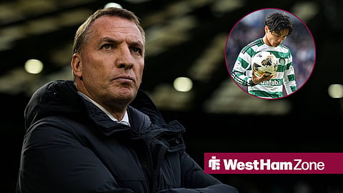 Brendan Rodgers in charge of Celtic and Reo Hatate in action for Celtic