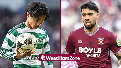 Reo Hatate playing for Celtic and Lucas Paqueta playing for West Ham