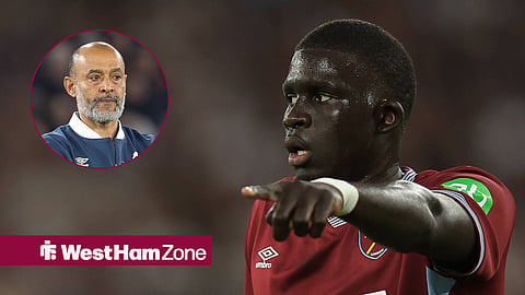 West Ham United defender El Hadji Malick Diouf and West Ham United manager Nuno Espirito Santo in a circular inset