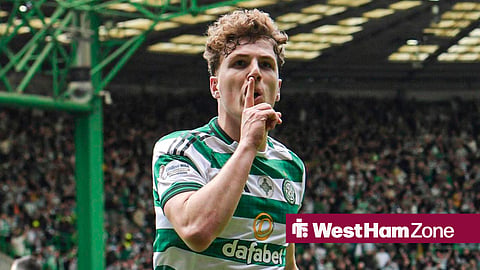Arne Engels celebrating a goal for Celtic