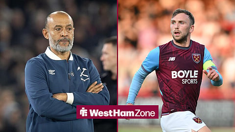 West Ham United manager Nuno Espirito Santo and West Ham United captain Jarrod Bowen in a side-by-side image