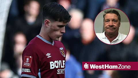 Freddie Potts looking annoyed for West Ham and Tony Cottee looking annoyed on talkSPORT