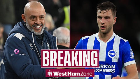 Nuno Espirito Santo smiling and Joel Veltman playing for Brighton