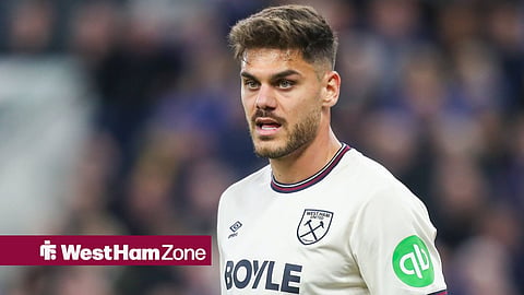 Konstantinos Mavropanos looking annoyed for West Ham