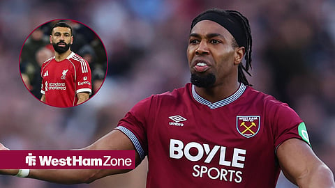 Adama Traore frustrated while at West Ham with Mohamed Salah in circular inset