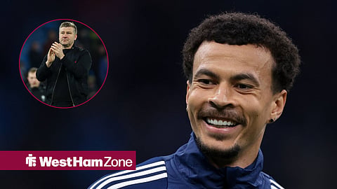 Dele Alli and Karl Robinson in a circular inset