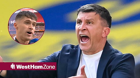 Sergej Jakirovic shouting on the touchline and Ryan Giles in an interview in circular inset