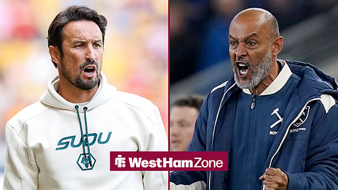 Wolverhampton Wanderers manager Cesar Peixoto in a side-by-side image with West Ham United manager Nuno Espirito Santo
