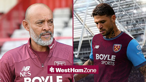 Nuno Espirito Santo on the left, and Morato in a West Ham shirt on the right