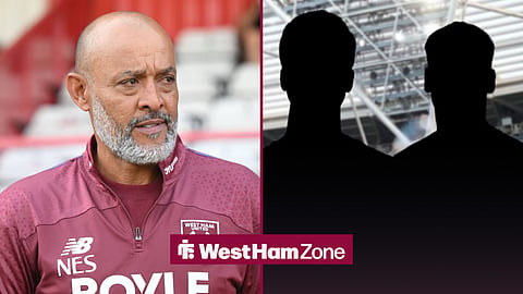West Ham United FC manager Nuno Espirito Santo and two silhouette's ahead of the London Stadium.
