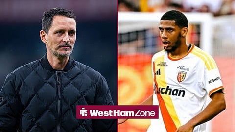 Dino Topmoller on the left and Jean-Clair Todibo on the right in action for West Ham