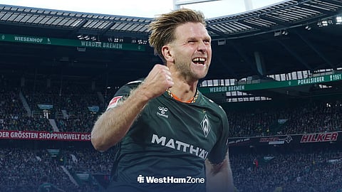 Niclas Fullkrug celebrating at the Weser Stadion for Werder Bremen