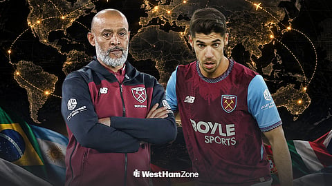 Nuno Espirito Santo cross armed and Manor Solomon playing for West Ham