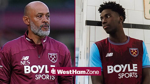 West Ham United manager Nuno Espirito Santo and Adama Boiro posing as a new West Ham player