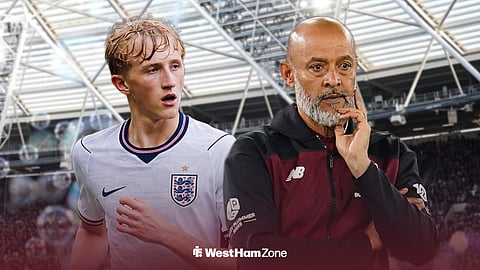 Airidas Golambeckis in action for England's U20s and West Ham United head coach Nuno Espirito Santo ahead of the London Stadium