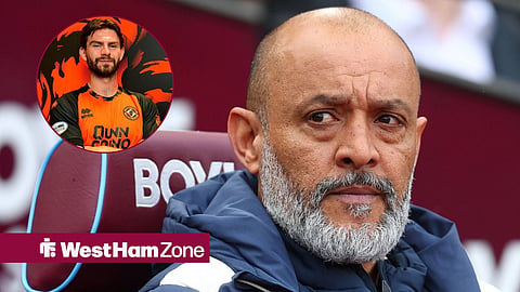 West Ham United manager Nuno Espirito Santo and Dundee United's Michael Forbes in a circular inset