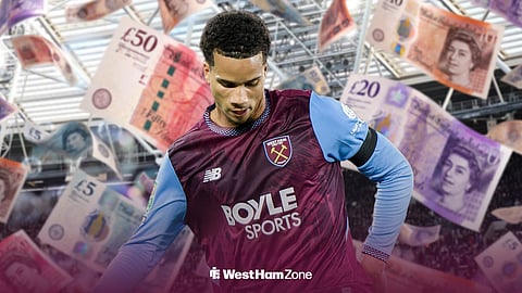 Divine Mukasa playing for West Ham at the London Stadium