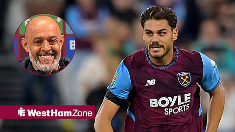 West Ham defender Konstantinos Mavropanos and West Ham manager Nuno Espirito Santo