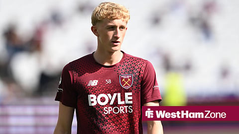West Ham United's Airidas Golambeckis warming up prior to kick-off at the London Stadium