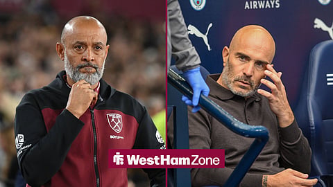Nuno Espirito Santo at West Ham with Enzo Maresca on the bench at Man City