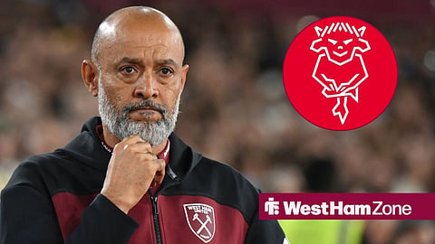 West Ham United manager Nuno Espirito Santo with Lincoln City's logo in a circular inset