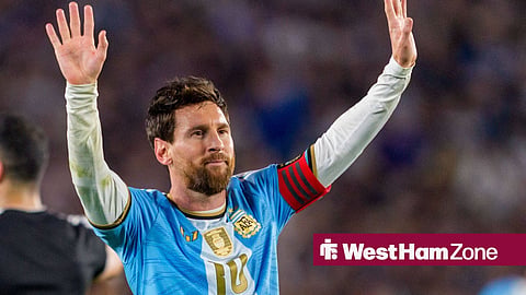 Lionel Messi celebrating for Argentina