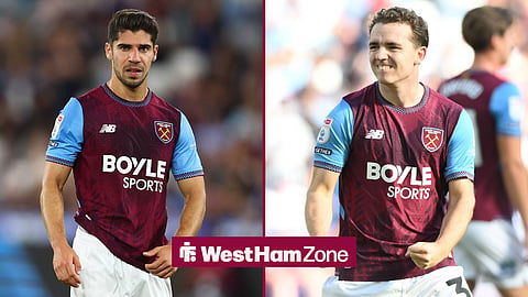 West Ham wingers Manor Solomon and Edvin Austbo in a side-by-side image