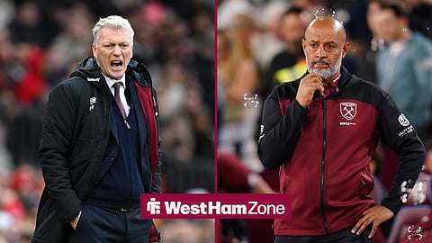 Former West Ham United manager David Moyes and current West Ham United manager Nuno Espirito Santo in a side-by-side image