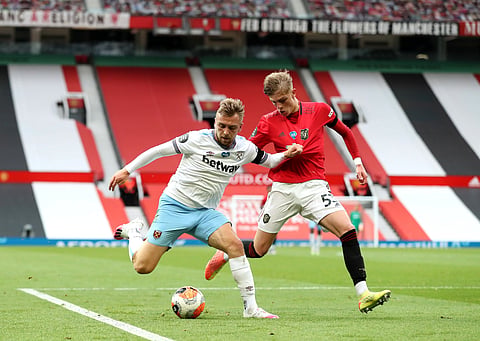 Pictured: West Ham United ace in training after being classed as doubt v Aston Villa
