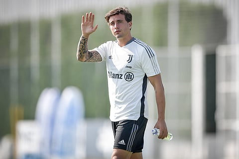 TURIN, ITALY - SEPTEMBER 24: Juventus player Luca Pellegrini during a training session at JTC on September 24, 2021 in Turin, Italy. (Photo by Daniele Badolato - Juventus FC/Juventus FC via Getty Images)