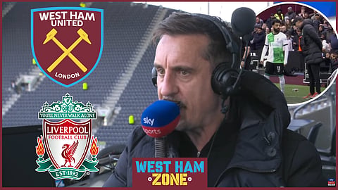 Gary Neville reacts to Jurgen Klopp and Mohamed Salah after the incident in West Ham United v Liverpool [Credit: Sky Sports]