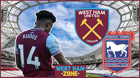 Mohammed Kudus celebration in West Ham win v Ipswich Town. Credit: Sky Sports Premier League on YouTube]