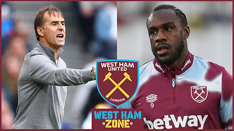 Julen Lopetegui and Michail Antonio at West Ham. Credit: Imago